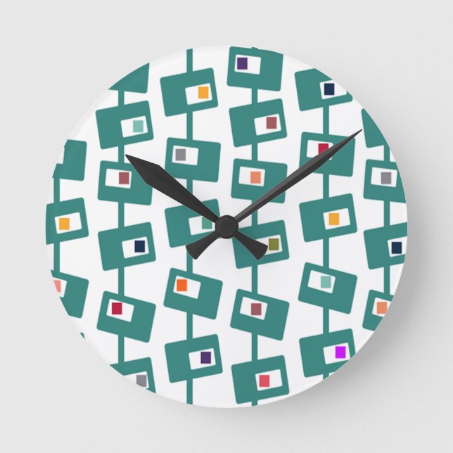 Mid-Century Modern Rectangles and Squares Round Clock (Front)