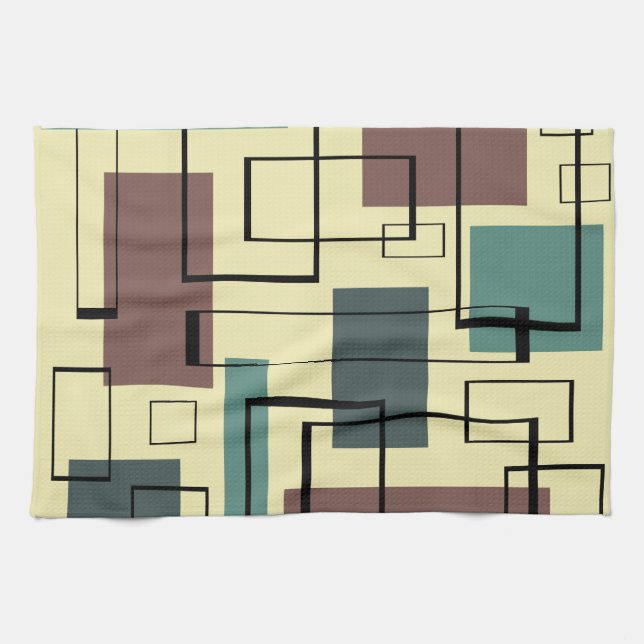 Mid Century Modern Rectangles Kitchen Towel (Horizontal)
