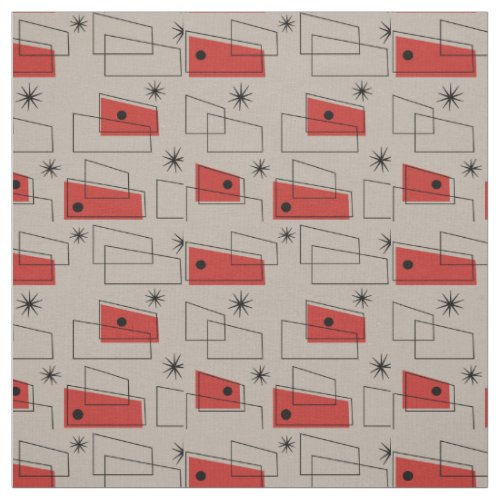 Mid-Century Modern Rectangles Red Fabric