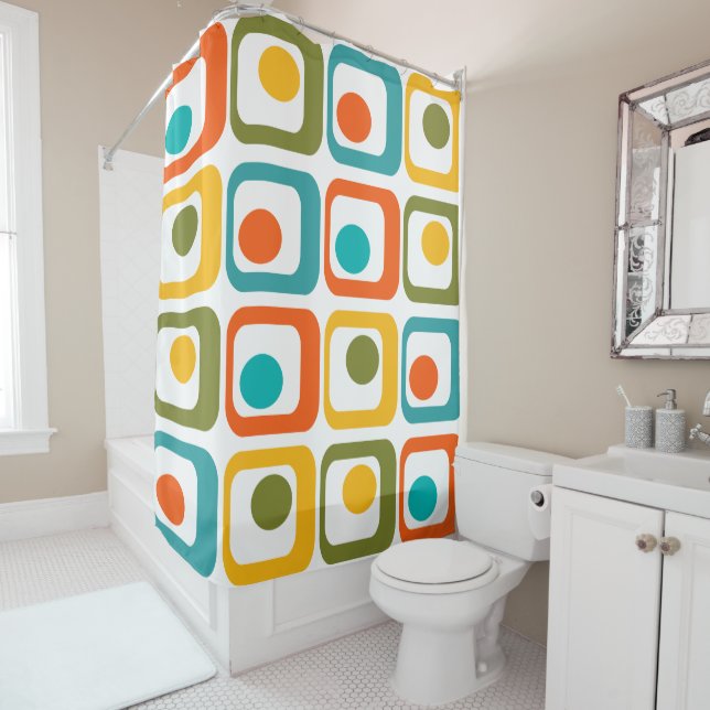 Mid-Century Modern Rectangles Shower Curtain (In Situ)