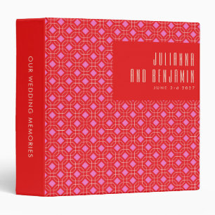 Mid Century Modern Red and Pink Geometric Wedding  3 Ring Binder