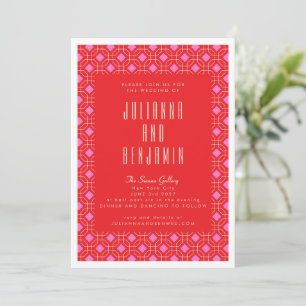 Mid Century Modern Red and Pink Geometric Wedding Invitation