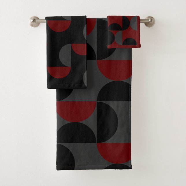 Mid-Century Modern Red Black and Gray  Bath Towel Set (Insitu)
