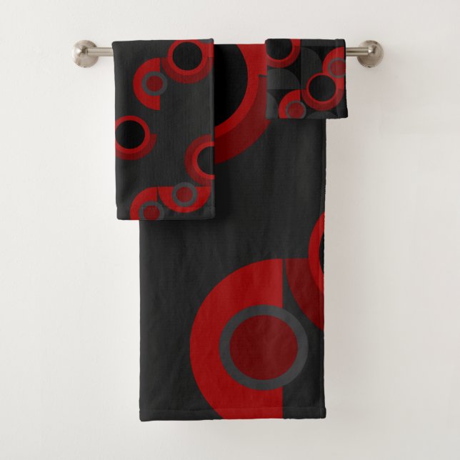 Mid-Century Modern red, black and gray       Bath Towel Set (Insitu)
