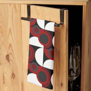 Mid-Century Modern red, black and gray  Kitchen Towel