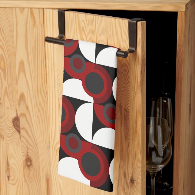 Mid-Century Modern red, black and gray  Kitchen Towel (Thirds Fold)