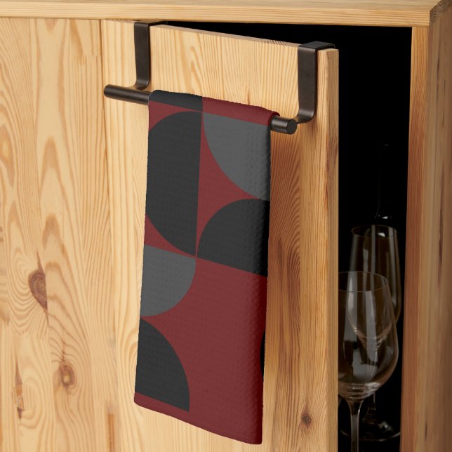 Mid-Century Modern Red Black and Gray      Kitchen Towel (Thirds Fold)