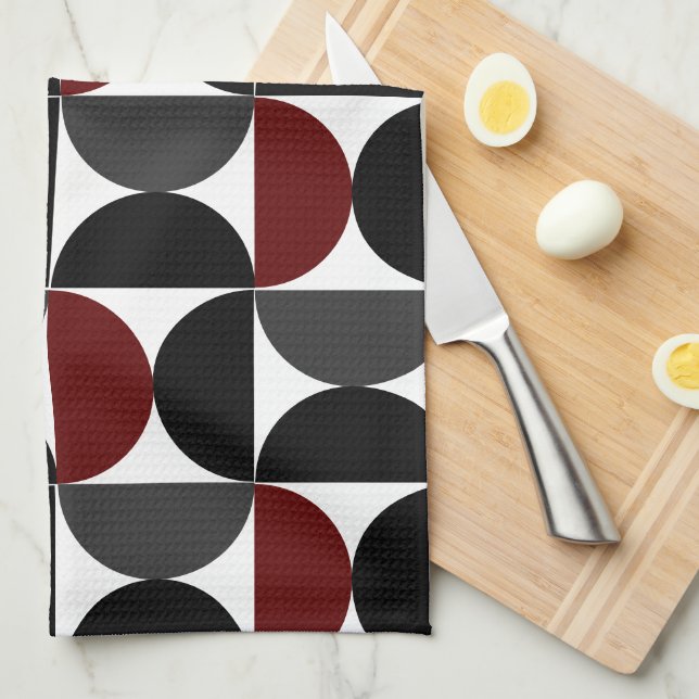Mid-Century Modern Red Black and Gray  Kitchen Towel (Quarter Fold)