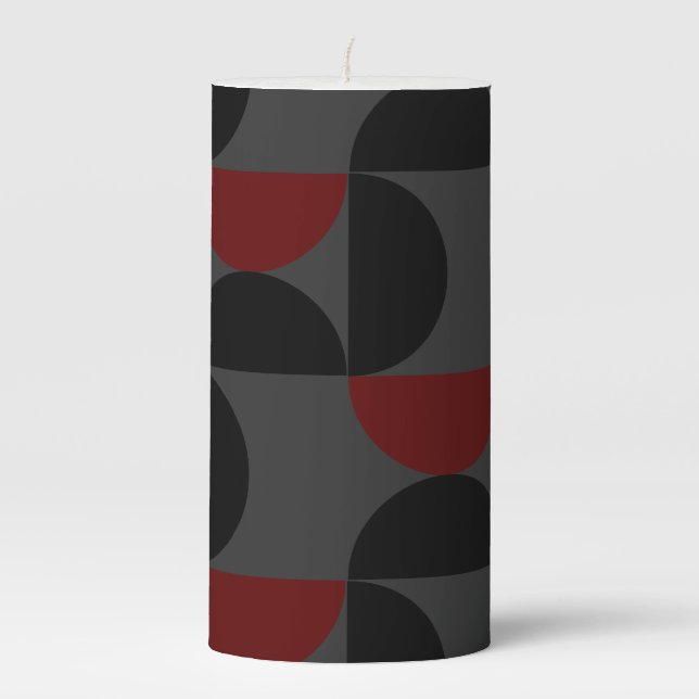 Mid-Century Modern Red Black and Gray      Pillar Candle (Front)