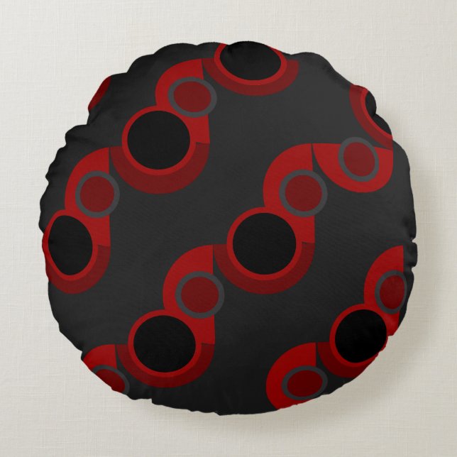 Mid-Century Modern red, black and gray       Round Pillow (Front)