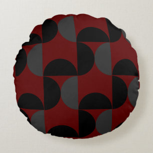 Mid-Century Modern Red Black and Gray        Round Pillow