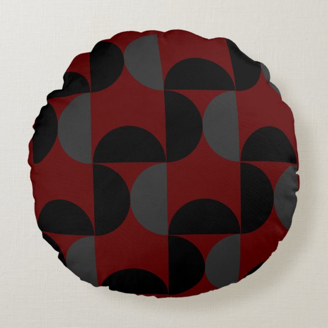 Mid-Century Modern Red Black and Gray        Round Pillow (Front)