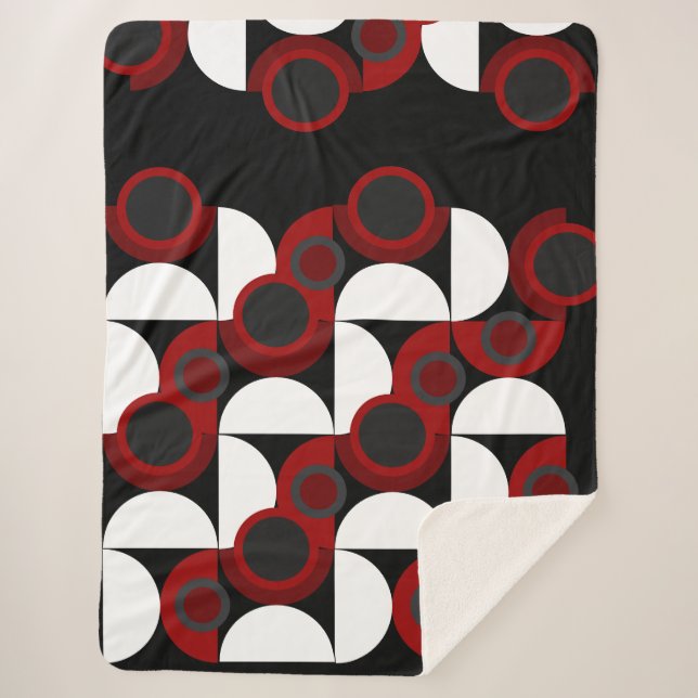 Mid-Century Modern red, black and gray Sherpa Blanket (Front)