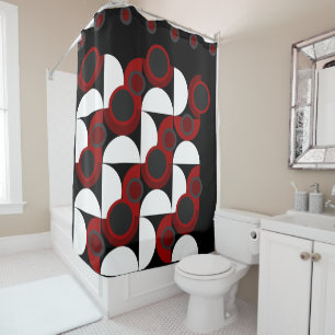Mid-Century Modern red, black and gray Shower Curtain