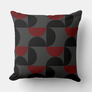 Mid-Century Modern Red Black and Gray     Throw Pillow
