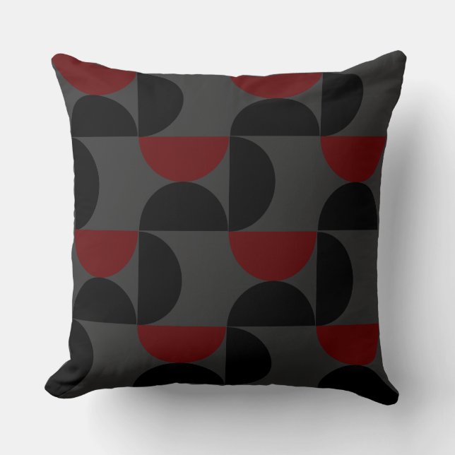 Mid-Century Modern Red Black and Gray     Throw Pillow (Front)