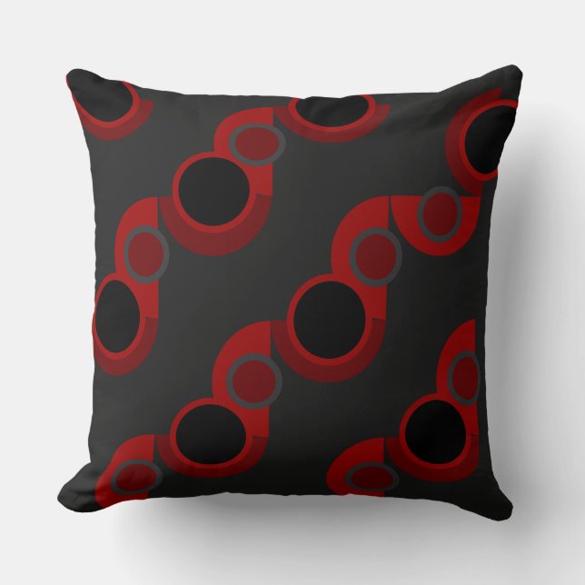 Mid-Century Modern red, black and gray        Throw Pillow (Front)