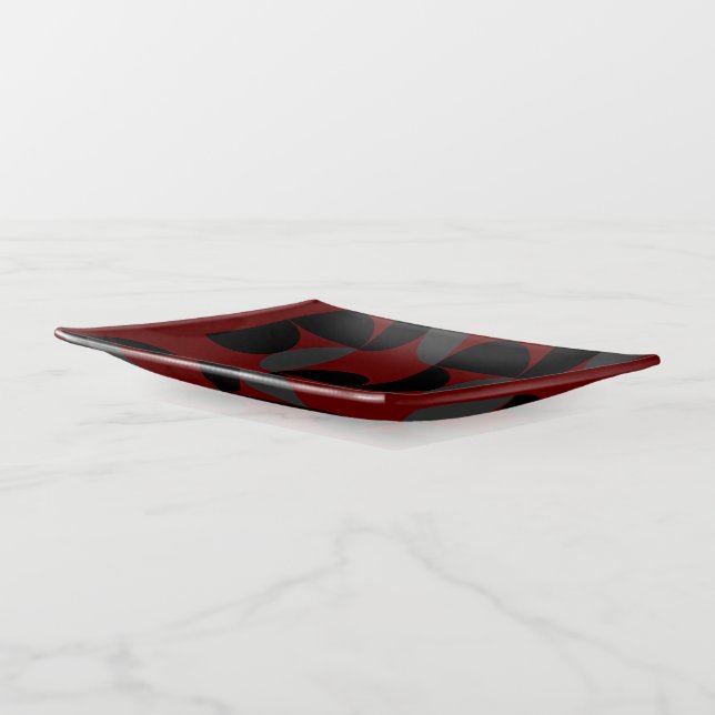 Mid-Century Modern Red Black and Gray        Trinket Tray (Angled)
