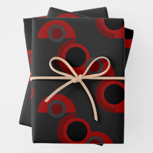 Mid-Century Modern red, black and gray Wrapping Paper Sheets