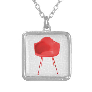 Mid Century Modern Red Chair Silver Plated Necklace
