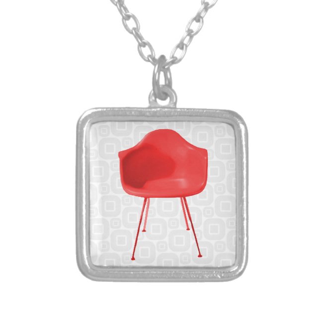 Mid Century Modern Red Chair Silver Plated Necklace (Front)