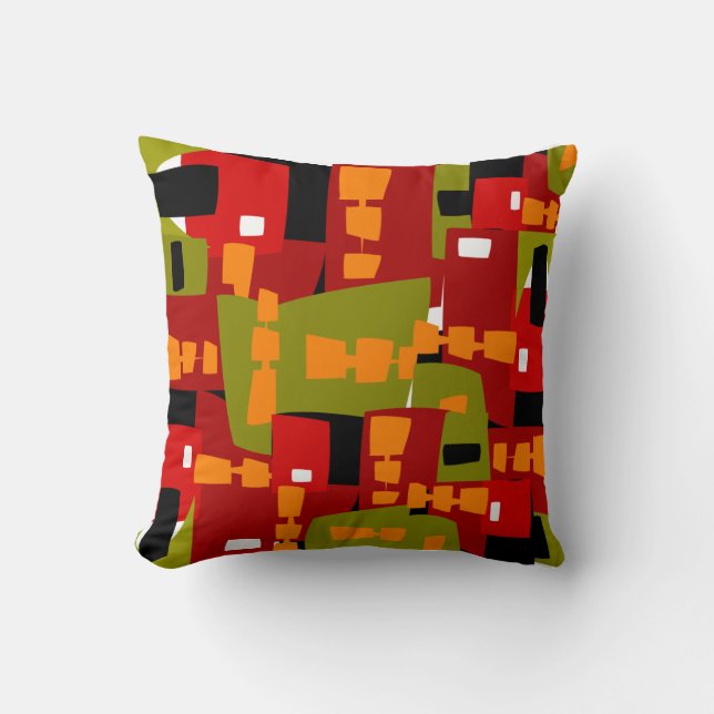 Mid-Century Modern Red Chaos Throw Pillow (Front)