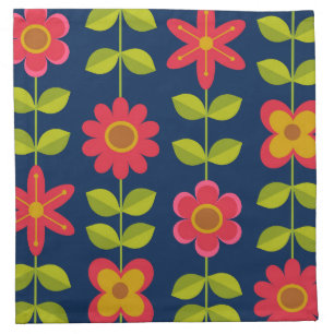 Mid Century Modern red flowers with leaves Cloth Napkin
