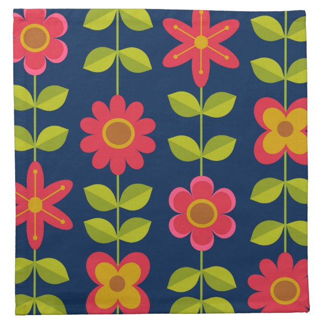 Mid Century Modern red flowers with leaves   Cloth Napkin (Front)