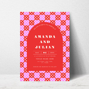 Mid Century Modern Red Pink All in One Wedding Invitation