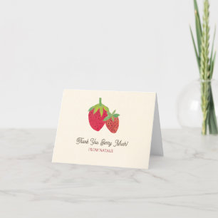 Mid-Century Modern Red Strawberry Hand-Illustrated Letterpress Thank You Card