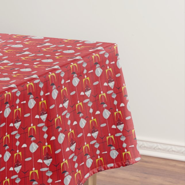 Mid Century Modern Red Yellow Black White Geometri Tablecloth (In Situ)
