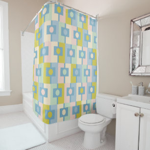 Mid Century Modern Rektangel Geometric Pastel Shower Curtain
