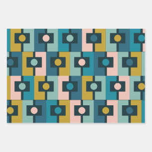 Mid Century Modern Rektangel Geometric Pattern  Wrapping Paper Sheets