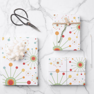 Mid Century Modern Retro 1970s Inspired Sun Burst Wrapping Paper Sheets
