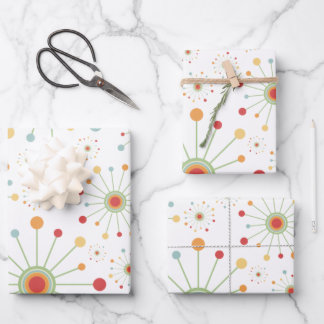 Mid Century Modern Retro 1970s Inspired Sun Burst Wrapping Paper Sheets