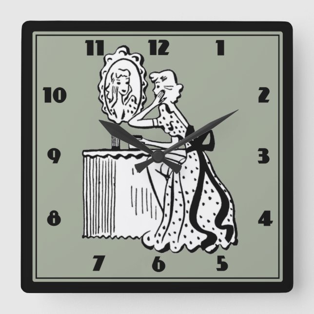Mid-Century Modern Retro 50s  Ladies Boudoir Square Wall Clock (Front)
