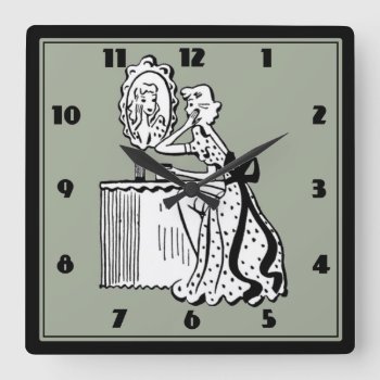 Mid-century Modern Retro 50s  Ladies Boudoir Square Wall Clock by Angharad13 at Zazzle
