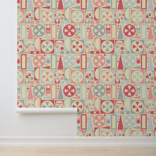 Mid-Century Modern Retro 50s Pink Geometric Wallpaper