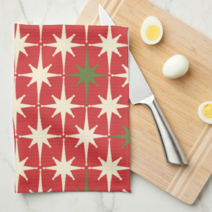Mid Century Modern Retro Atomic Christmas Stars Kitchen Towel