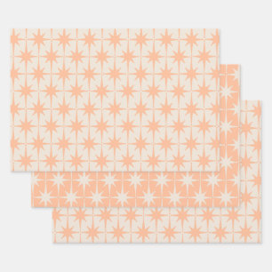 Mid Century Modern Retro Atomic Stars Peach Wrapping Paper Sheets