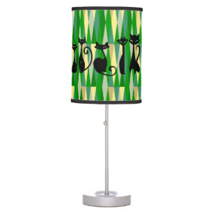 Mid Century Modern Retro Black Cats Green  Table Lamp
