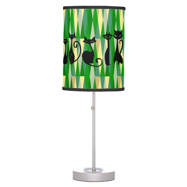 Mid Century Modern Retro Black Cats Green  Table Lamp (Front)