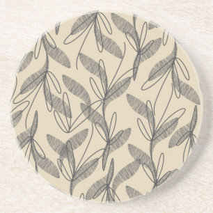 Mid Century Modern Retro Botanical Gray Beige Coaster