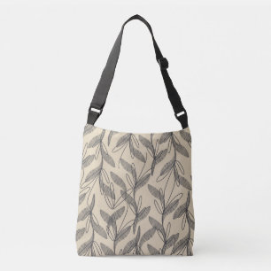 Mid Century Modern Retro Botanical Gray Beige Crossbody Bag