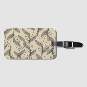 Mid Century Modern Retro Botanical Gray Beige Luggage Tag