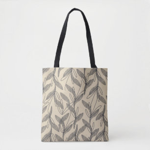 Mid Century Modern Retro Botanical Gray Beige Tote Bag