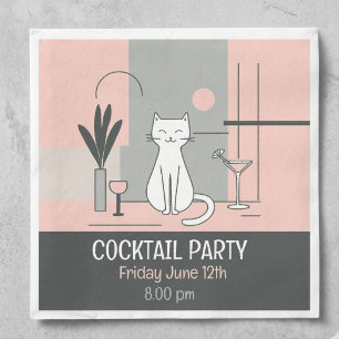 Mid Century Modern Retro Cat Cocktail Party Napkins