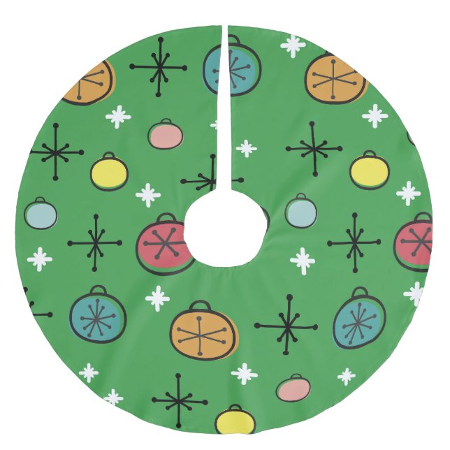 Mid Century Modern Retro Christmas Art Green Brushed Polyester Tree Skirt (Front)