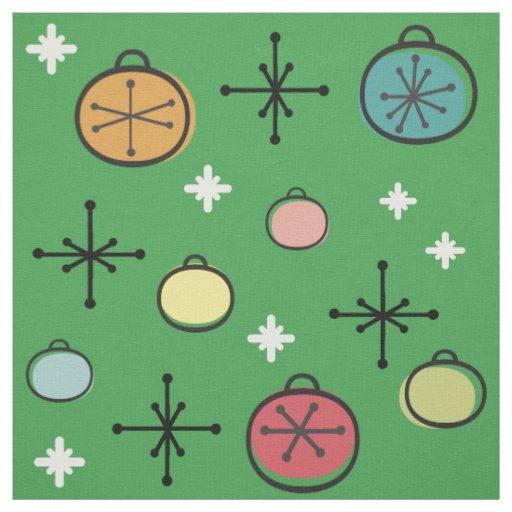 Mid Century Modern Retro Christmas Art Green Fabric