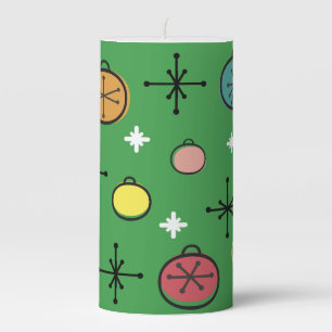 Mid Century Modern Retro Christmas Art Green Pillar Candle